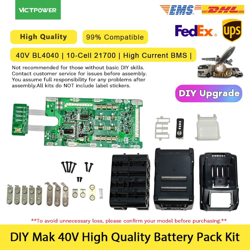 Mak 40V XGT BL4040 BL4050 배터리 케이스 키트 4.0Ah 10S1P 10셀 21700 그린 BMS 교체용