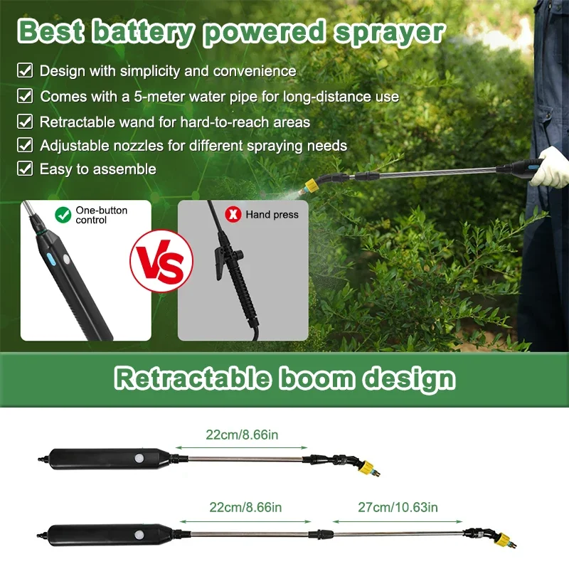 Electric Plant Sprayer with 3 Nozzles Telescopic Wand Watering Garden Plant Mister Sprayer Yard Lawn Weeds Plants Irrigation electric sprayer