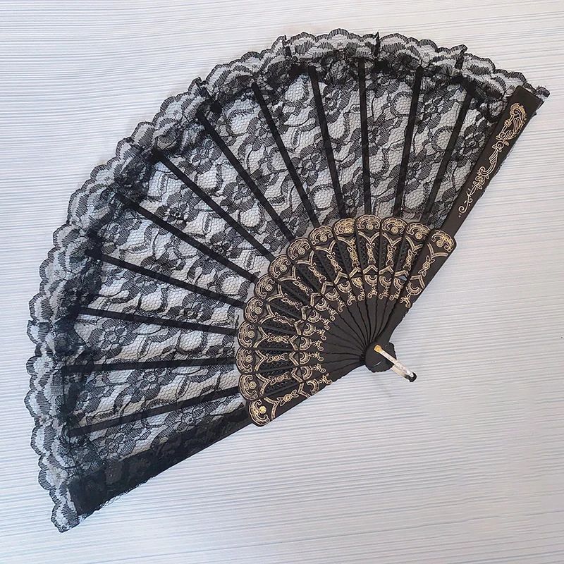 Black Spanish Victorian Hand Fan For Wedding Party Favor Fancy Dress Folding Lace Pocket Fan Cosplay Party Ancient Fan Ornament