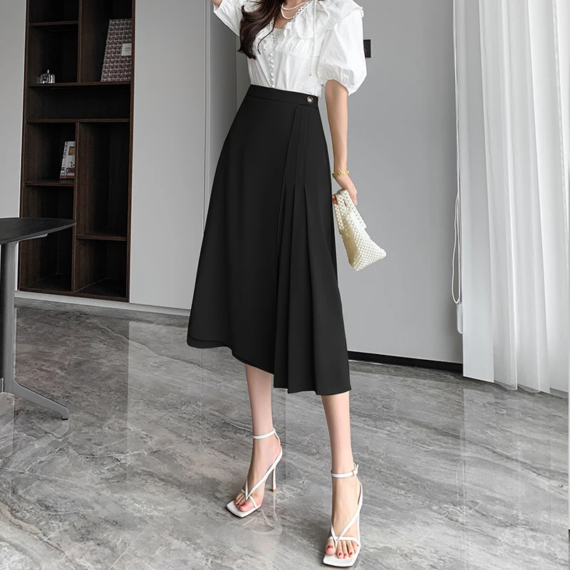 Seoulish Elegant Pleated A-line Skirts for Women Summer 2024