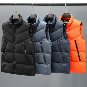 Male Winter Vest Men'S Solid Color Vest With Stand Collar Zipper Placket For Outdoor Activities In Autumn Winter Male Outwear 1
