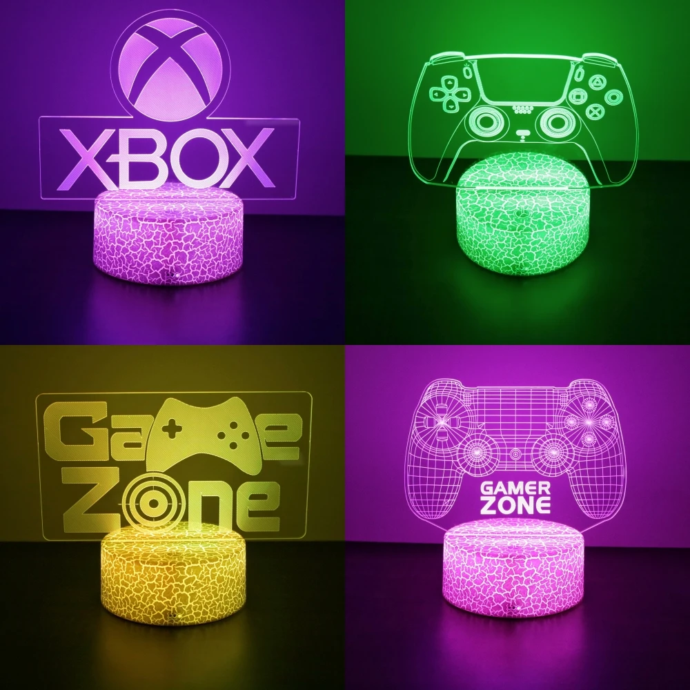 NEON GAMER Lampa 3D LED Lampka nocna do gier RGB Lampy dla dzieci Dekoracja pokoju dla graczy Sypialnia Lampa stołowa Spersonalizowane prezenty - AliExpress 
