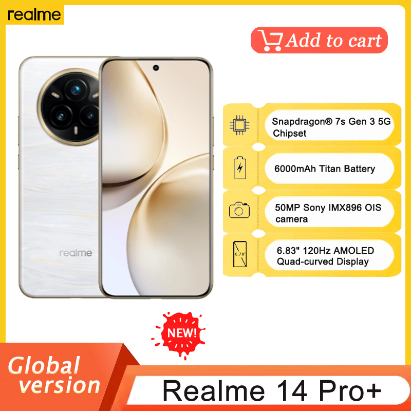 realme 14 Pro Plus 50MP Sony IMX882 Periscope Camera 6000mAh Battery Snapdragon®7s Gen 3 5G Smartphone 120Hz AMOLED Display