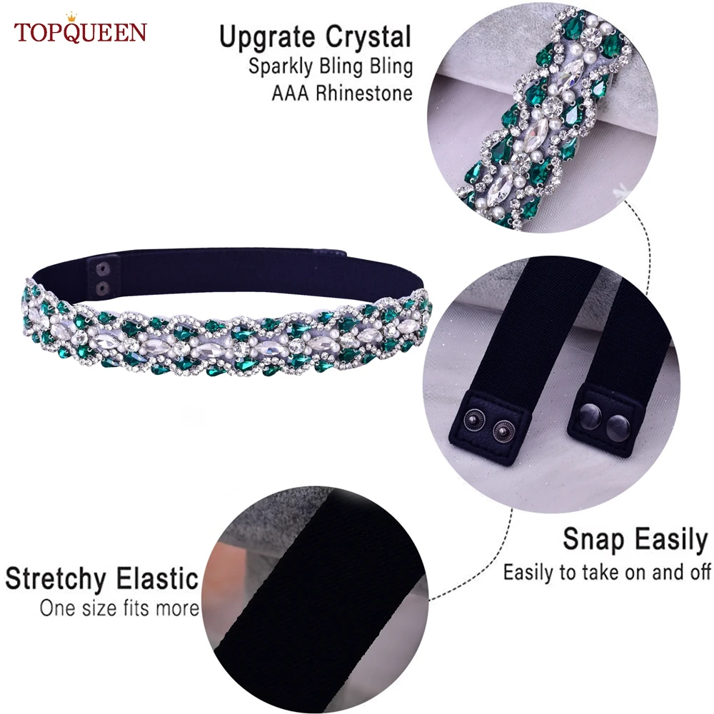 TOPQUEEN S01-E Fashion Floral Rhinestone Buckle Women's Elastic Waist Cinch Belt for Dress Formal Dress Belt Evening Party Band TOPQUEEN S01-E Fashion Floral Rhinestone Buckle Women's Elastic Waist Cinch Belt for Dress Formal Dress Belt Evening Party Band