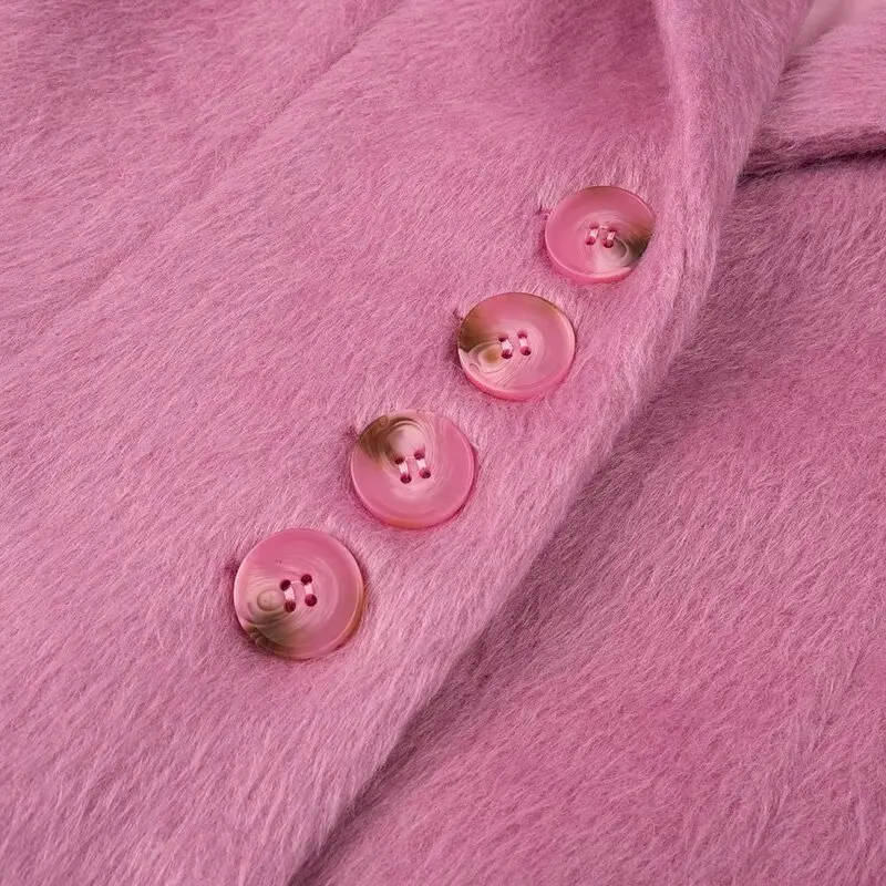 Streetwear Long Hairy Shaggy Blazer Boyfriend Vintage Women Front Pockets Loose Oversized Suit Fashion Coat Pink 4 colors