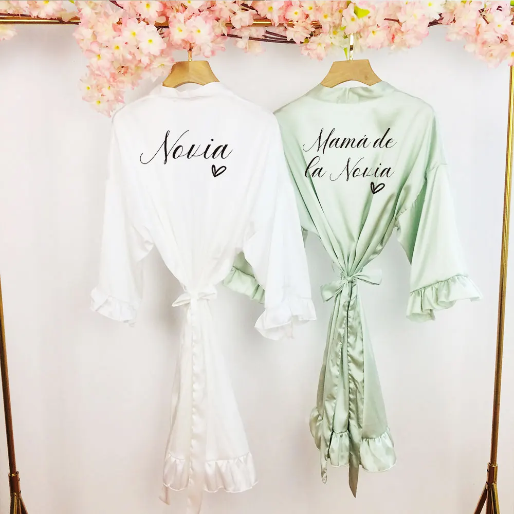 

Green Sage Bride Morning Robe in Spanish Bridesmaid Gift Summer Ice Silk Nightgown Wedding Party Bathrobe Popular Short Robe New