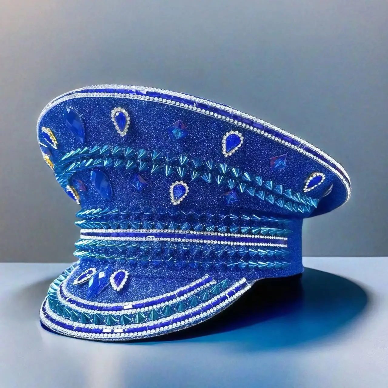 2025 Bling Captain Hat Rhinestone Captains Hat for Men Handmade Steampunk Burning Man Mardi Gras Hats Masquerade HongLuan