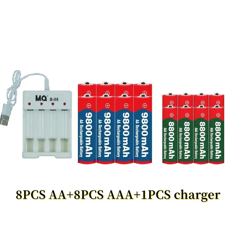 Фото Новинка, перезаряжаемый никель-водородный аккумулятор 1,5 в AA9800mAh + AAA8800mAh + USBcharger 1,5 V, используется для электронных игрушек, батарей для камеры №4