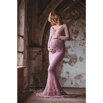 Mermaid Maternity Dresses For Photo Shoot Lace Maxi Maternity Gown Off Shoulder Sexy Women Pregnancy Dress Photography Prop