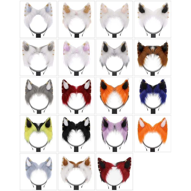 

652F Anime Theme Gatherings Cat Ear Headband with Alloy Earring Movie Enthusiasts Plush Cat Headband for Teenagers Adult