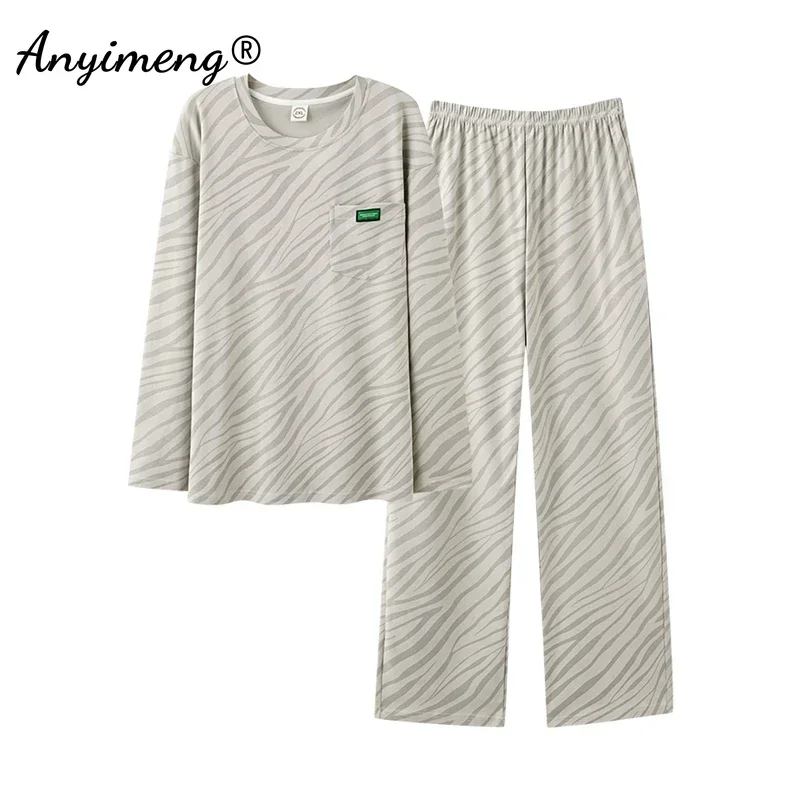 Men Cotton Pajamas Long Sleeves Long Pants Plus Size L-3XL Autumn Winter