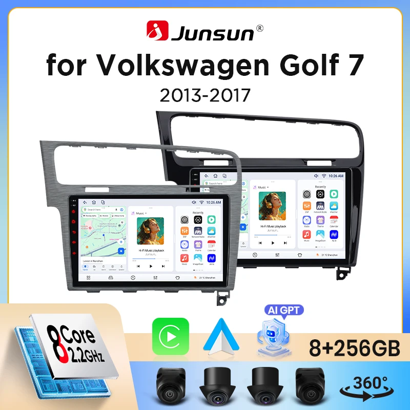 Autoradio sans fil Junsun CarPlay Android Auto pour VW Volkswagen Golf 7 2013-2017 avec ventilateur de refroidissement intégré, navigation GPS Android, lecteur multimédia, WiFi, DSP, RDS, BT, SWC, écran tactile IPS, autoradio, lecteur vidéo, unité principale, stéréo 1