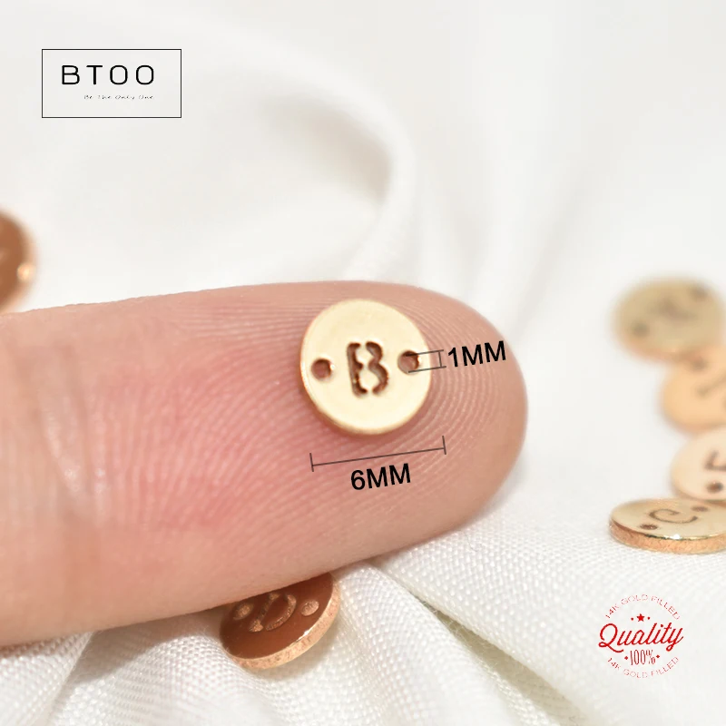 Real 14K Gold Filled 6MM Double Hole Round Letter Charm for Jewelry Making DIY Accessories Necklace Charm Hypoallergenic Jewelry