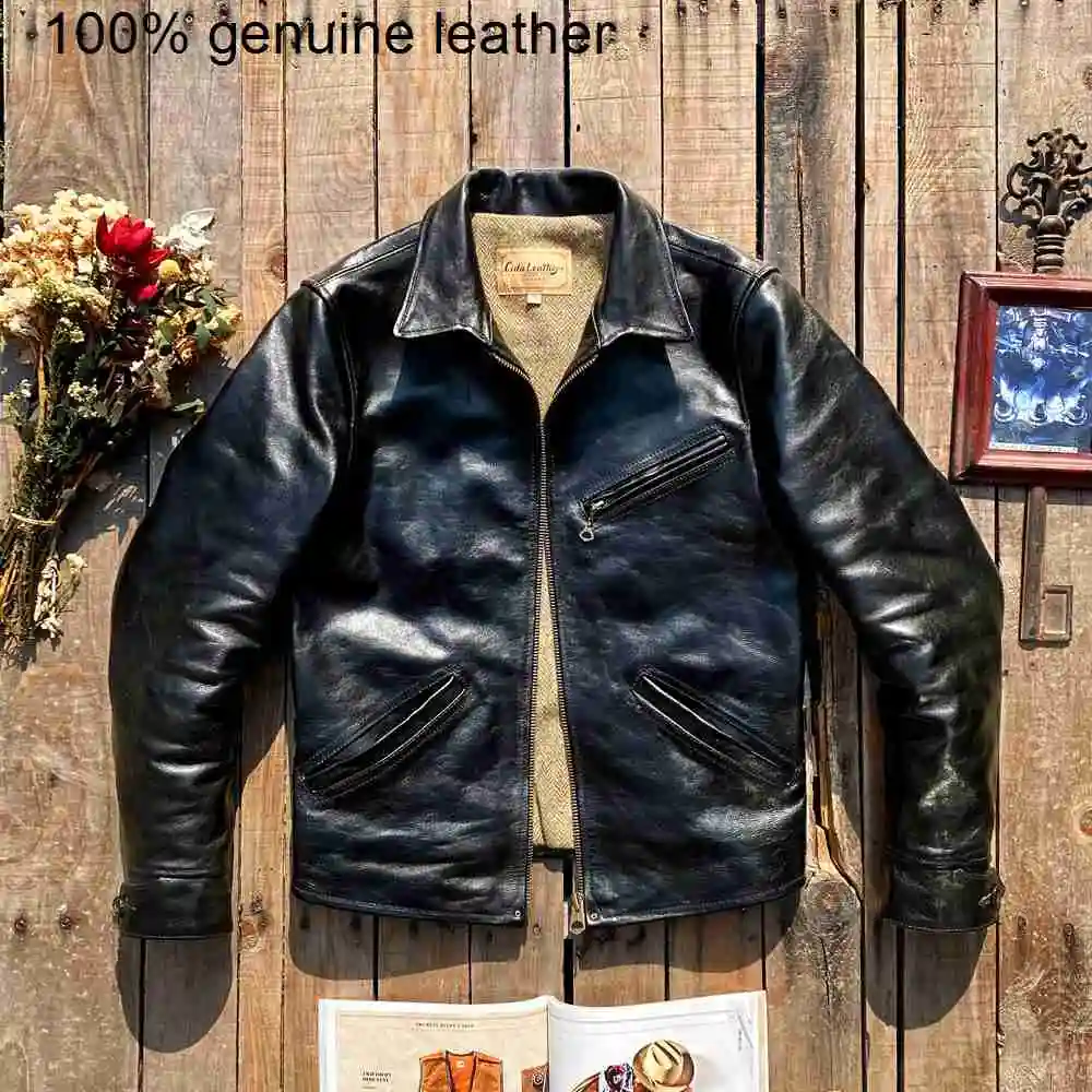 

New Brand High Vintage 1930 style Tea core horsehide jacket.Luxury quality genuine coat.rider leather cloth