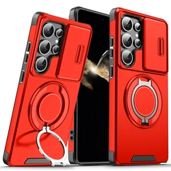 Ultimate Armor Magnetic Bracket Case with Lanyard and Slide Camera Protector - Shockproof Cover - Galaxy S23 (Red)