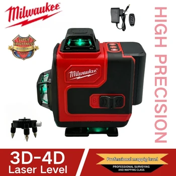 Milwaukee 셀프 레벨링 레이저 레벨 360, 수평 수직 크로스 라인, 4D 레이저 레벨 건설 도구, 16 라인