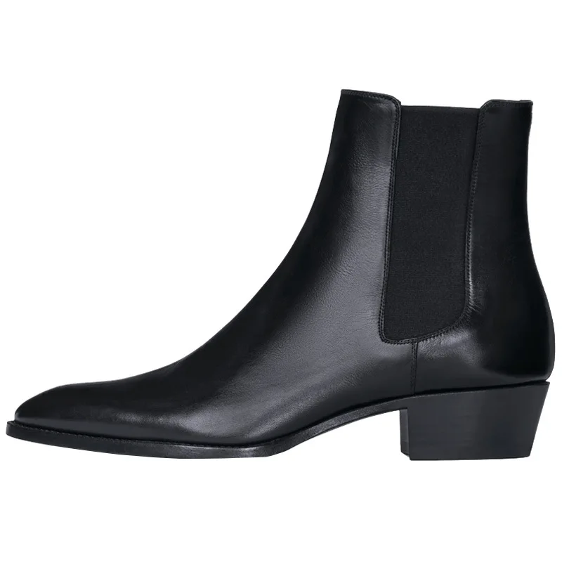 Men Chelsea Boots Handmade Cowhide Black Fashion Business Casual Classic Mid-heel men chelsea boots
