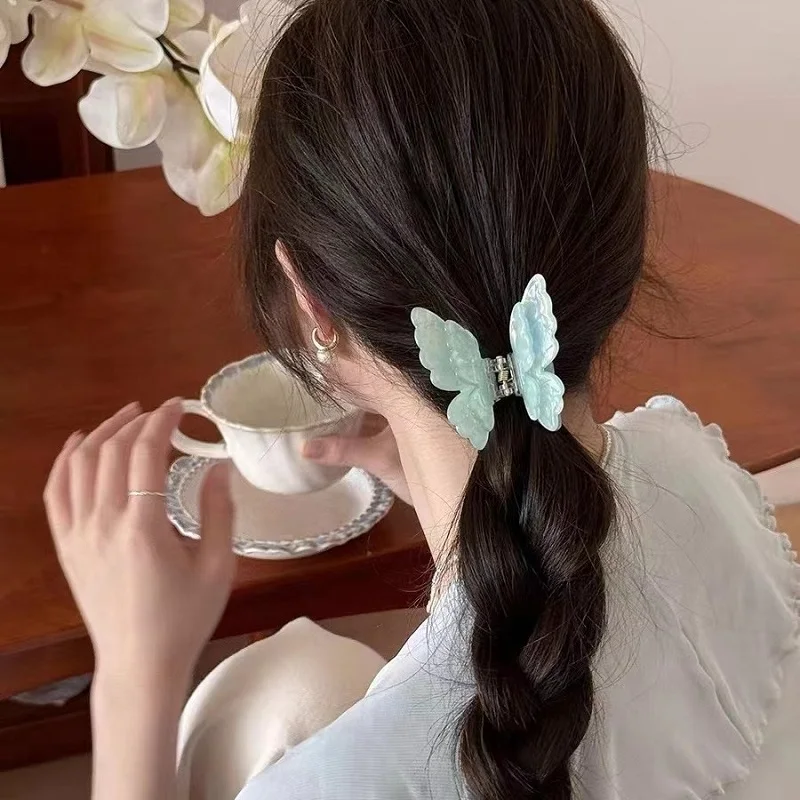 페어리 버터플라이 헤어 클로 프렌치 레트로 아세테이트 크랩 헤어핀 여름 스윗 프린세스 샤크 클립 코일 헤어핀 헤어 악세사리
