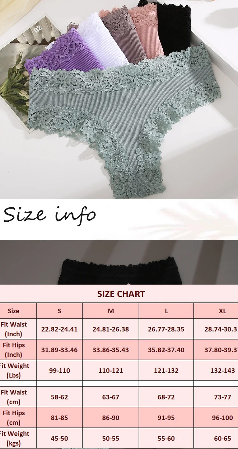 Description Picture 5 of itemSexy Lace Cotton Brazilian Pants Women Low Waist Panties Underwear Solid Color Ladies Briefs Lingere Underware Comfortable Women