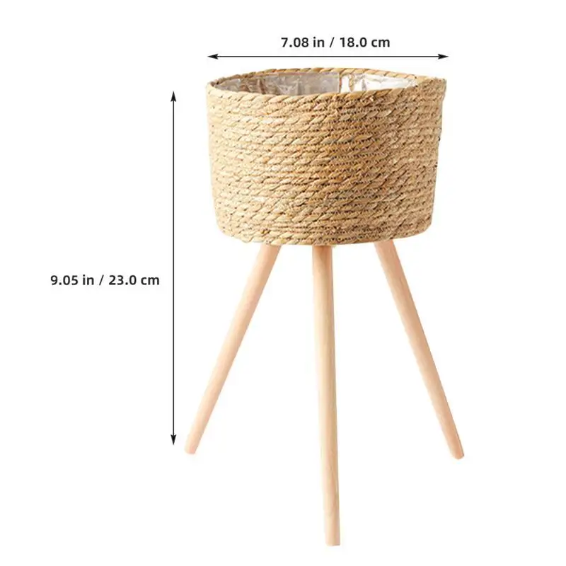 Rustic Wood Woven Floor-Standing Planter with Legs