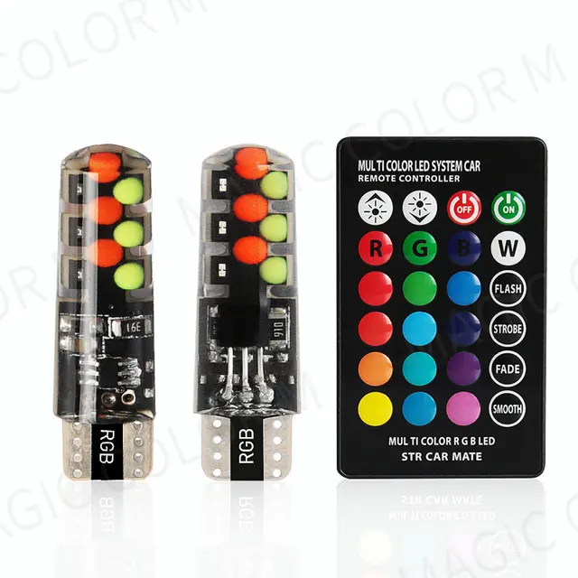 2Pcs T10 RGB LED Bulbs with Remote 2