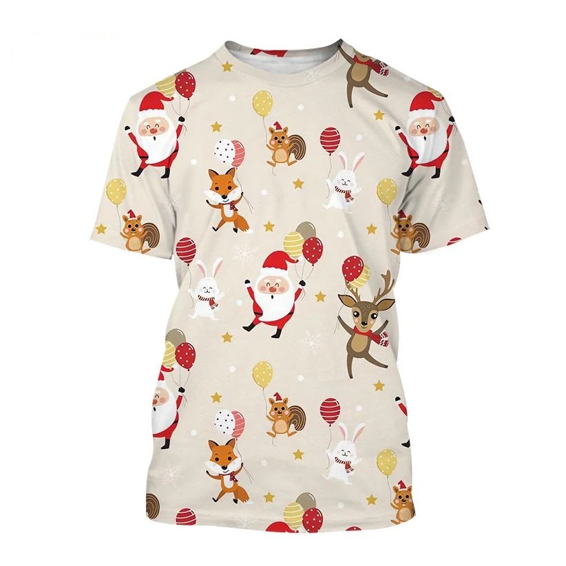

Hot sell New Santa Claus Christmas tree Christmas elements 3D printed T-shirt Christmas hat Christmas stocking printed T-shirt