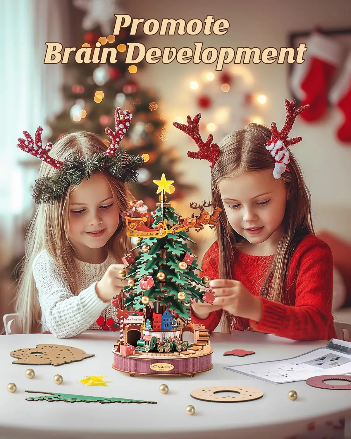Robotime 3D Wooden Puzzles Music Box Christmas Melody Tree Wooden Model Kits for Adults to Build Best Gifts for Adults and Kids - Image 4