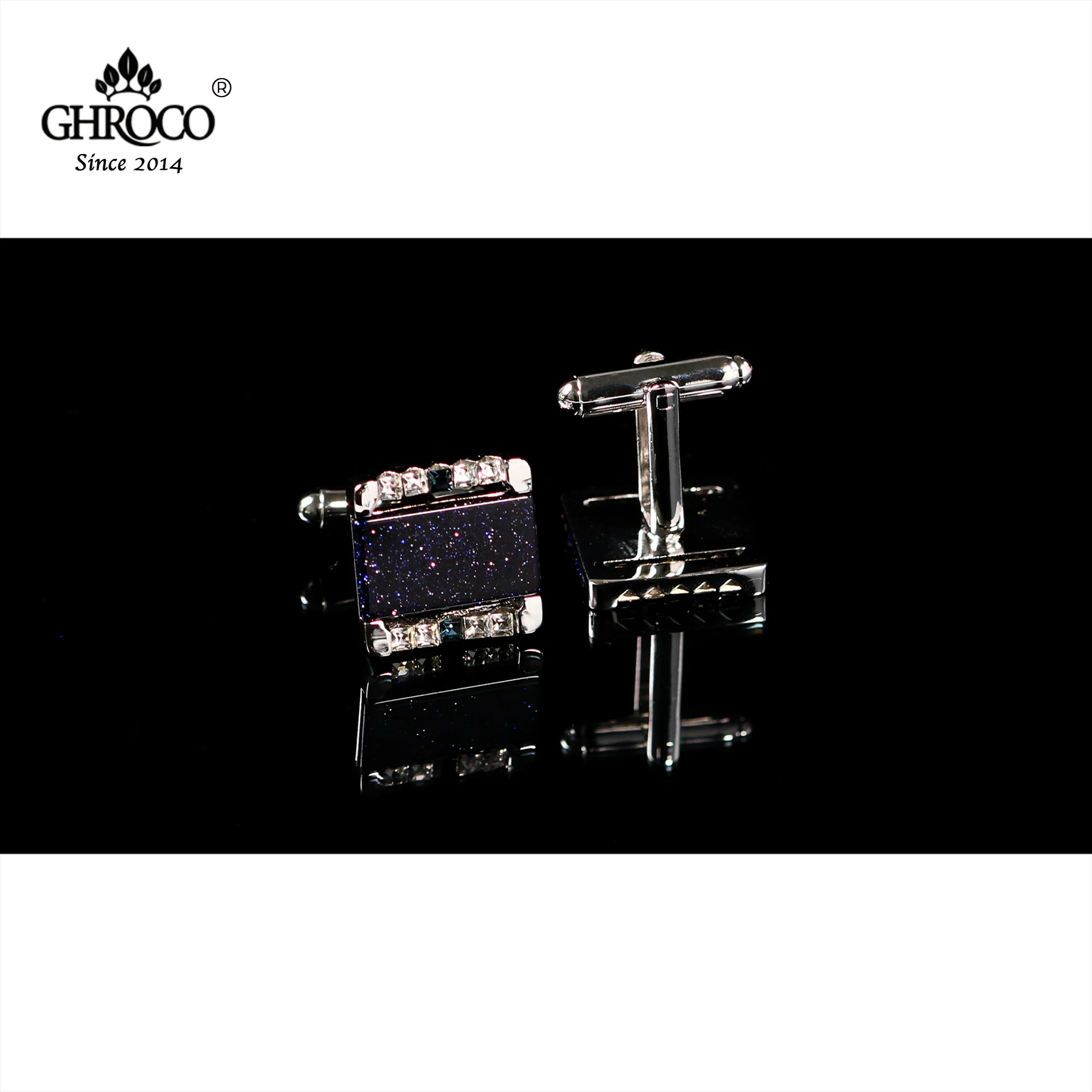 GHROCO High-Quality Exquisite Surface Inlaid Sandstone&Crystal Shirt Cufflinks Fashion Luxury Gift for Business Men and Wedding