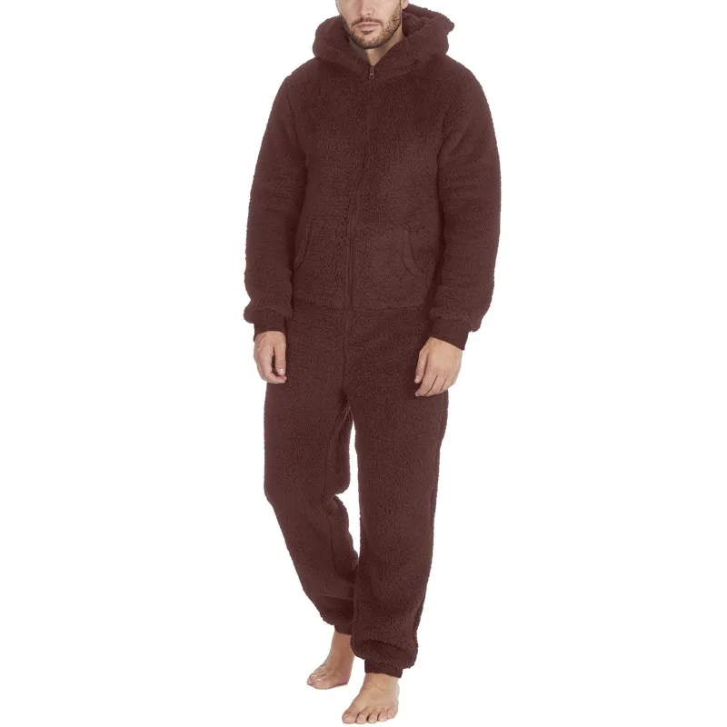 Men's Zipper Warm Plush Thermal One-piece Pajamas for Couples Pajama Man Sleepwear Sleeping Sexy Lingerie Jump Suit men bodysuits men jumpsuits men lingerie