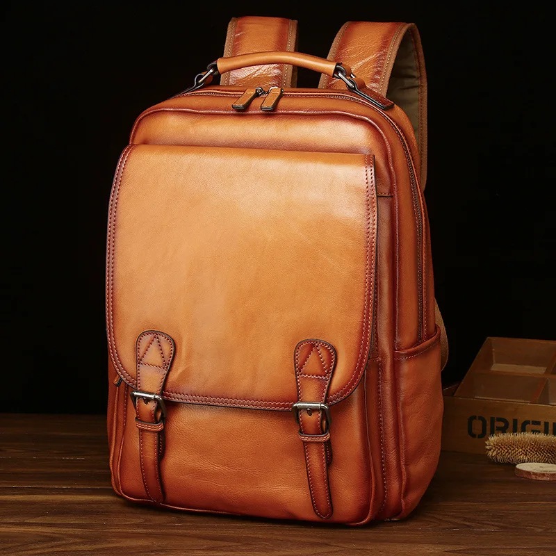 

Retro Vegetable Tanning Leather Backpackage Leather Large Capacity Men's and Women's Casual Backpack First Layer Cowhide Busines