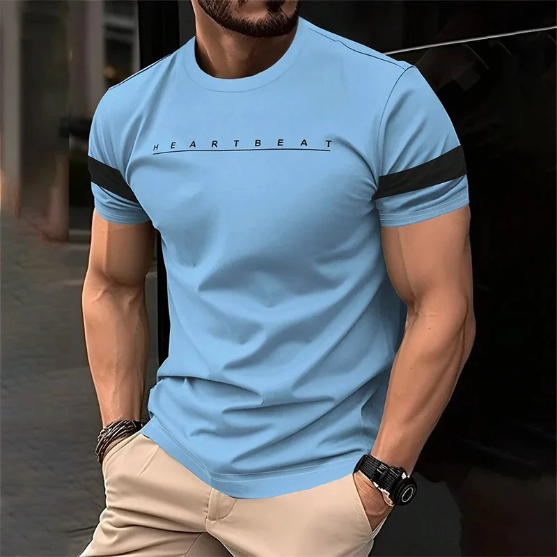 T-shirt grafiche a righe con lettere semplici e alla moda per uomo, streetwear estivo, T-shirt stampate in 3D, streetwear, T-shirt hip-hop - immagine 2
