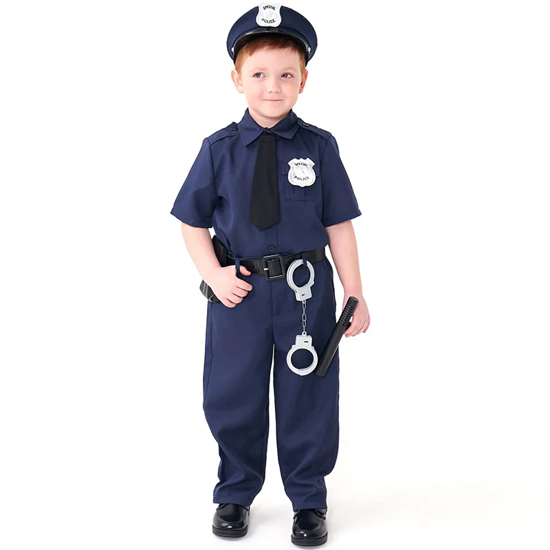 Police Officer Costume for Kids Boy Cop Swat Role Playing Outfits for Halloween Party