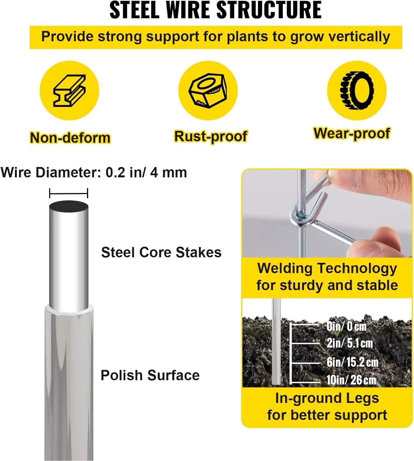 Tomato Cages, 11.8" x 11.8" x 46.1", 10 Packs Square Plant Support Cages, Silver PVC-Coated Steel Tomato Towers for Climbing 4