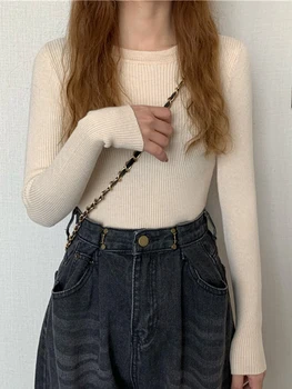 سترة نسائية جديدة لعام 2025 بلوفر بأكمام طويلة للخريف والشتاء سترة أساسية على الموضة برقبة دائرية سترة نسائية شتوية محبوكة متينة 5