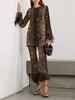 Onecozyday 2024 Women's Fashion Leopard Printed Round Neck Long Sleeves Shirt Top High Wasit Pants Feathers High Street Outfits 1