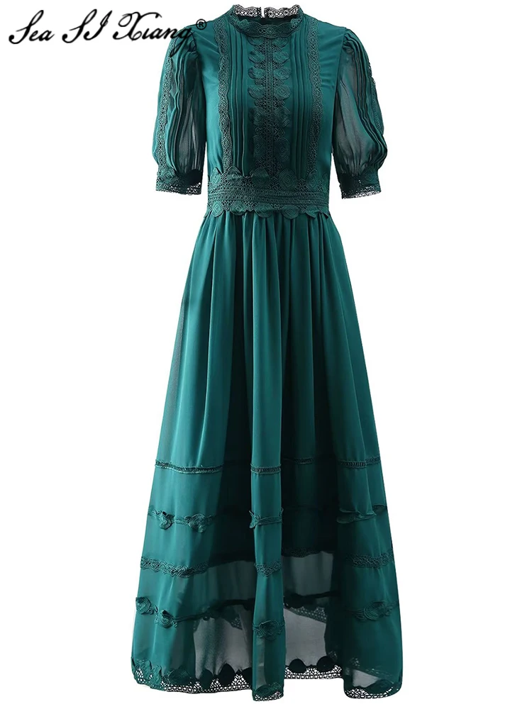 

Женское платье макси с круглым вырезом, рукавами-фонариками