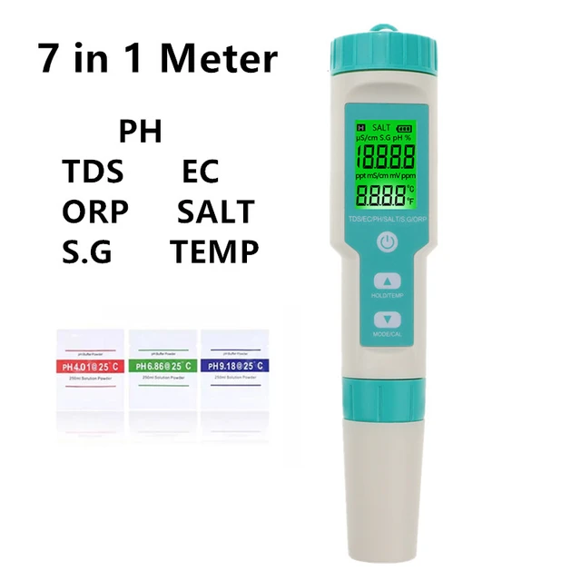 Digital 7 En 1 Ph/tds/ec/orp/salinité/s. Testeur De Qualité De L'eau  Potable, Testeur De Température, Testeur De Ph Pour Aquariums - AliExpress