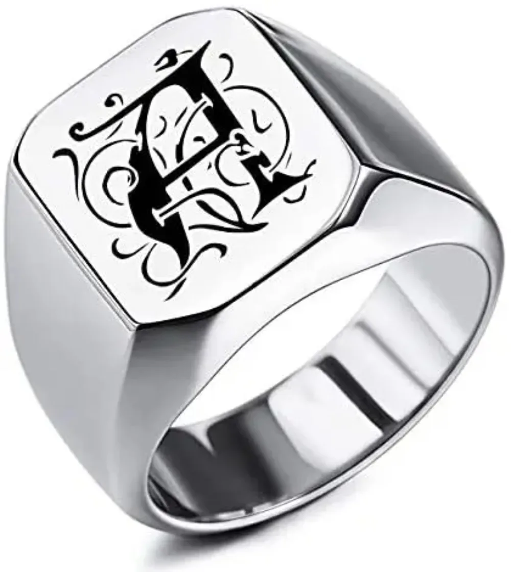 Custom Engraved Initial Monogram Signet Ring for Men Women Boys Mens ...