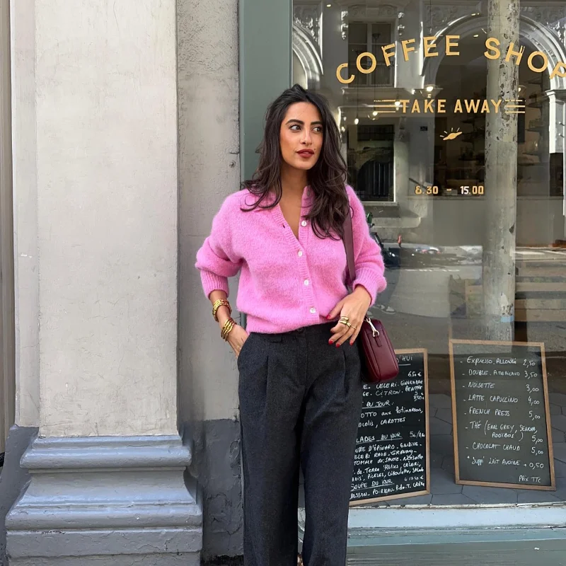 Se659bc92a89c4f11bb16c6c4c0ff9154j Lady Chic Round Neck Mohair Cardigan Casual Loose Single Breasted Long Sleeve Sweater, Women Elegant Office Commute Knitwear Mallzona