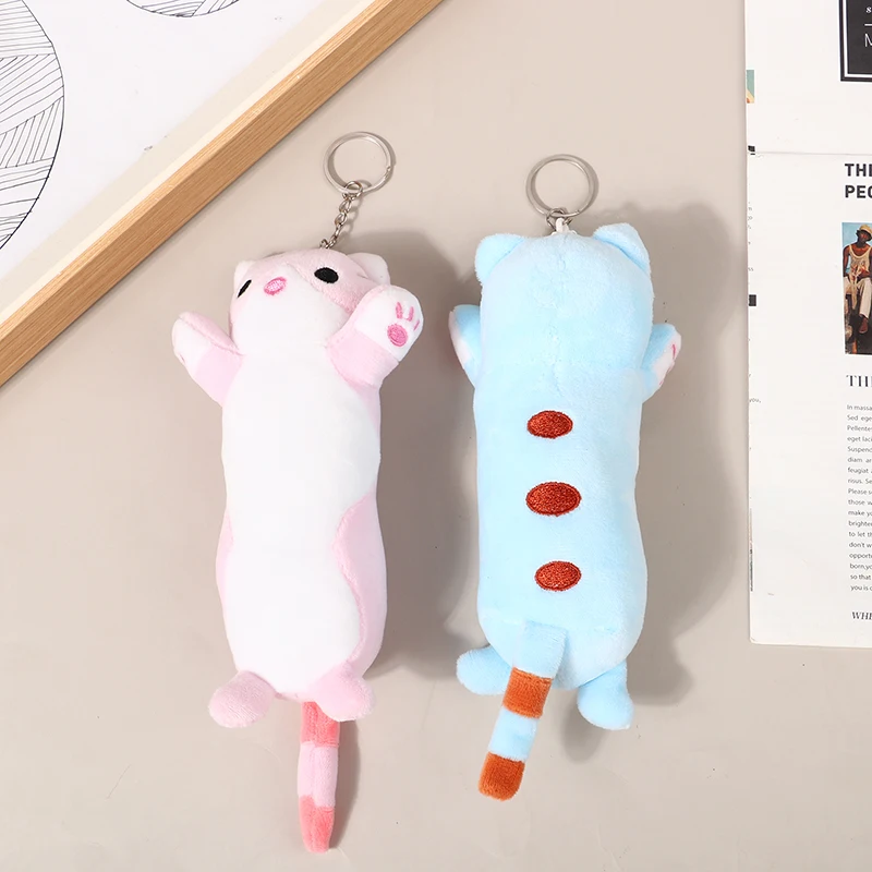 긴 고양이 봉제 장난감 키체인, 귀여운 고양이 인형 가방 펜던트 장식 인형 긁기 기계, 여아용 생일 선물, 16cm, 신제품