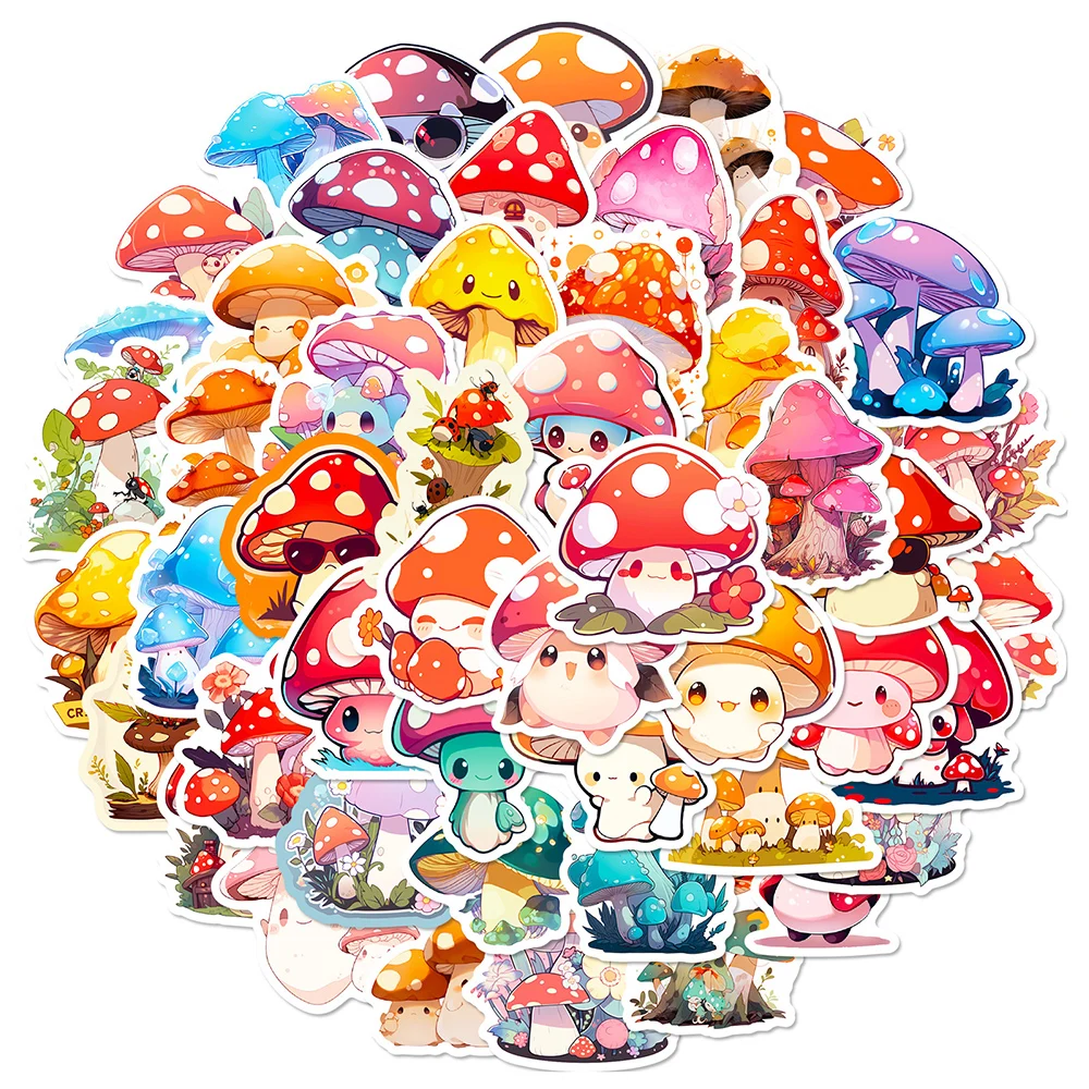 

10/30/50pcs Mushroom Colorful Cartoon Stickers Kawaii Girls Kids Cartoon Decals Skateboard Fridge Guitar Cute Decoration Sticker
