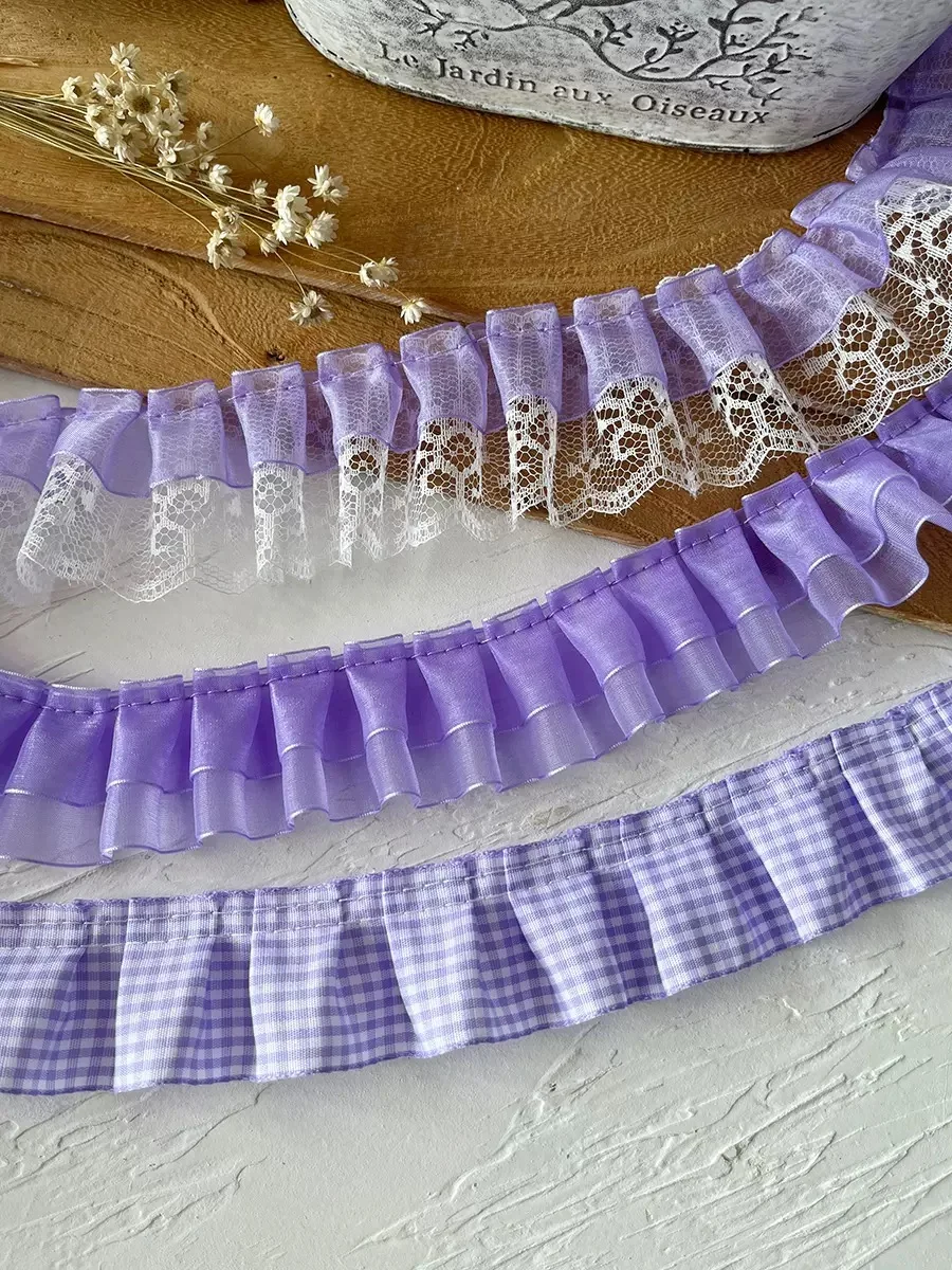1 Meter Purple Series Lace Ribbon Accessories Handmade Diy Decorative Skirt Hem Clothing Accessories Pleated Ruffles Wide