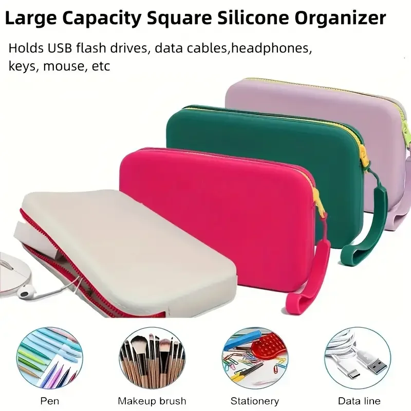 Square Silicone Storage Bag, Portable Travel Cosmetics and Toiletries Bag, Multifunctional Waterproof Cosmetic Bag with Zipper 3