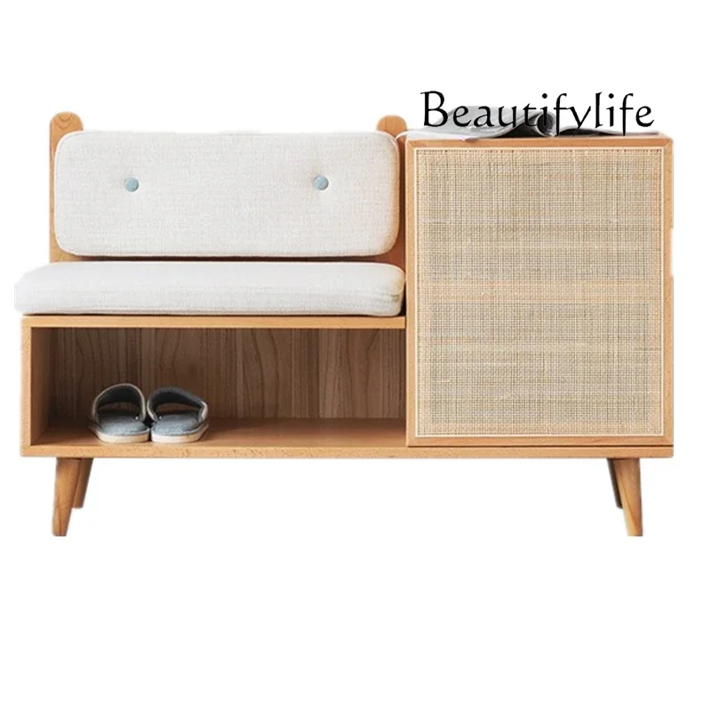 

Simple Solid Wood Shoe Changing Stool Nordic Modern Foyer Footstool Creative Sofa Stool Storage Small Shoe Cabinet