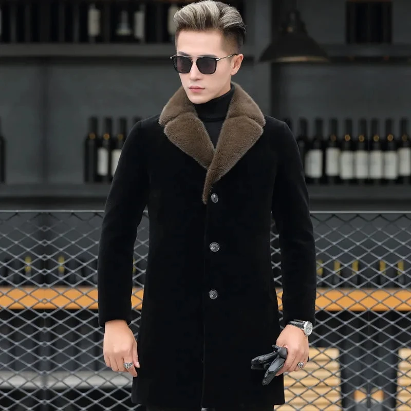 

Winter New Fake Mink Imitation Fur Coat Men Suit Neck Thick Cotton Jacket Single-Breasted Warm Fausse Fourrure Male Outerwear