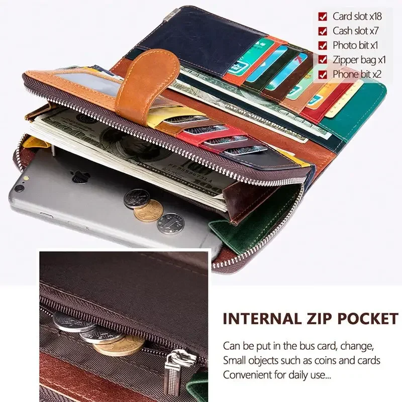 Genuine Leather Women Long Purse Wallet Credit Card Holder