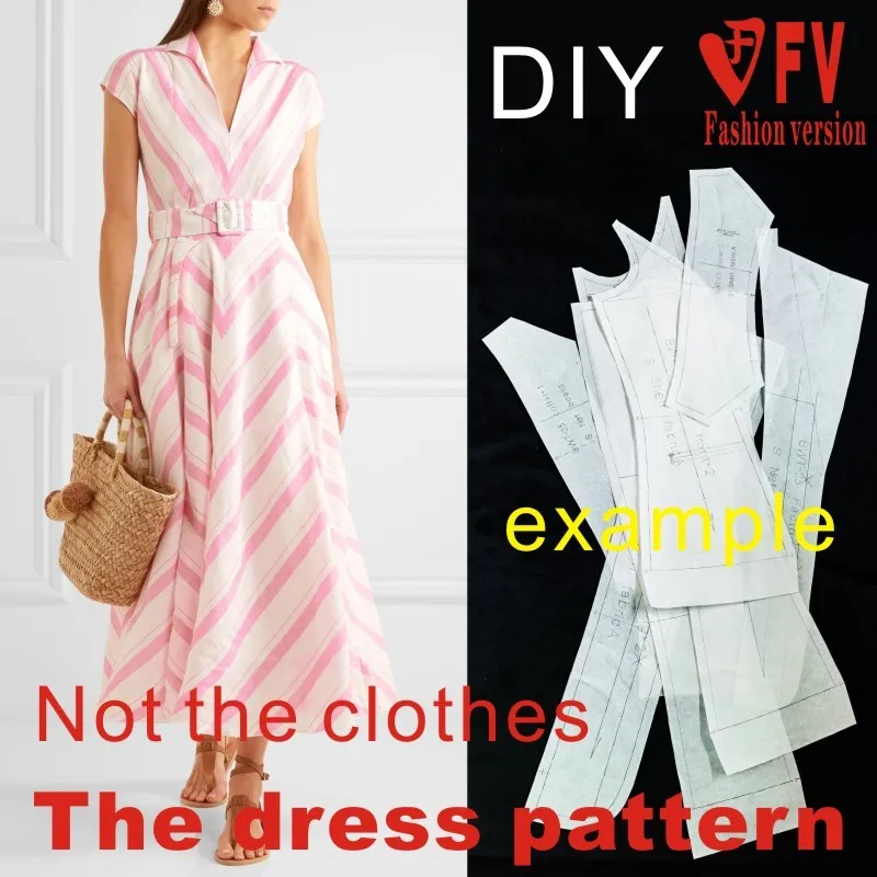 Women's clothing pattern V-Neck long sewing template large swing dress cutting drawing BLQ-291 Sewing Template
