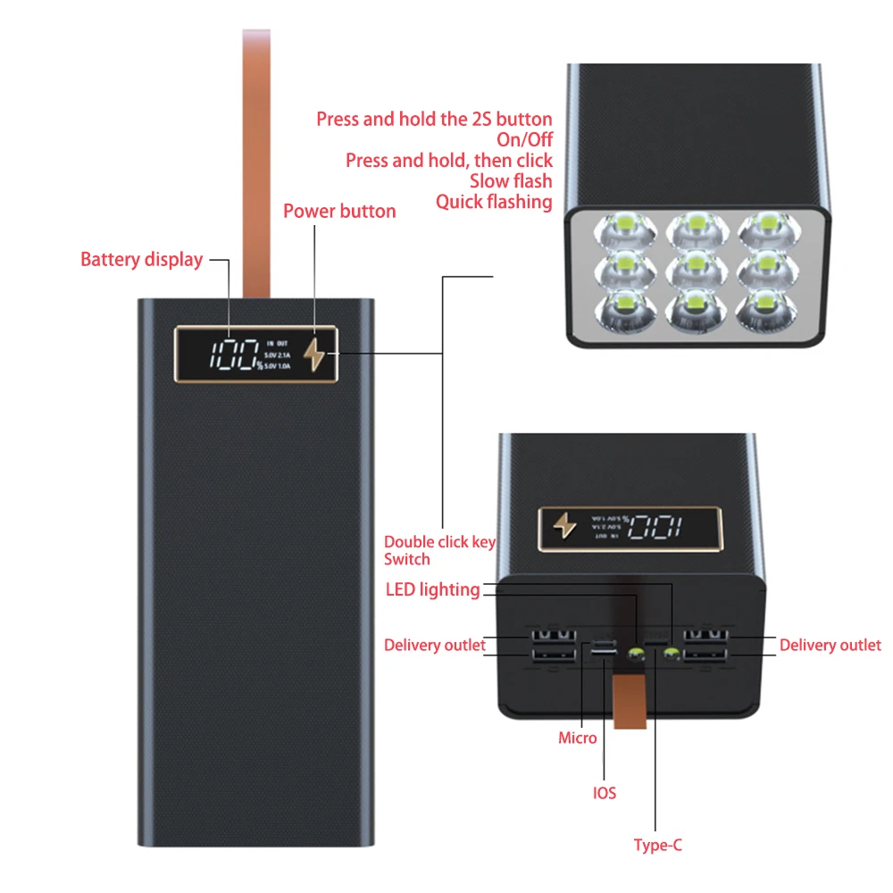 21x18650 Battery Power Bank Case Charger Box Holder Super Headlights Detachable DIY Mobile Power kit Charging Bank Shell