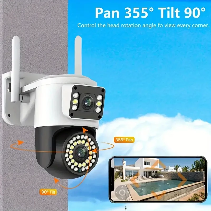 야외 방수 카메라 PiP 무선 감시 카메라, 360 속도 파노라마 회전 HD 모니터