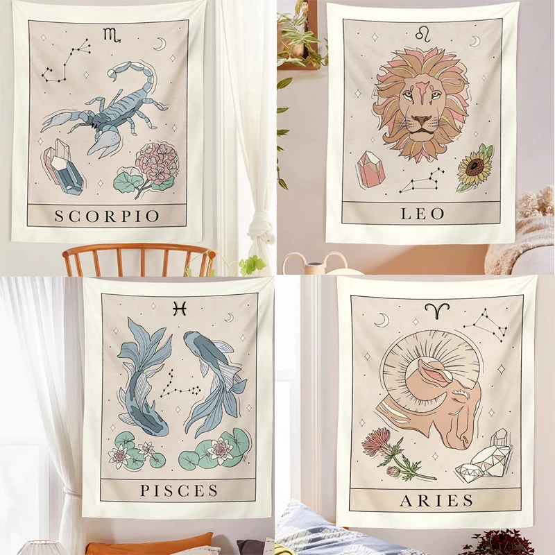 Tapestry Decorations 12 Constellation Tapestry Stars Sun Tarot Wall Hanging Hippie Celestial Boho Trippy Divination Beach Mat Home Wall Decor